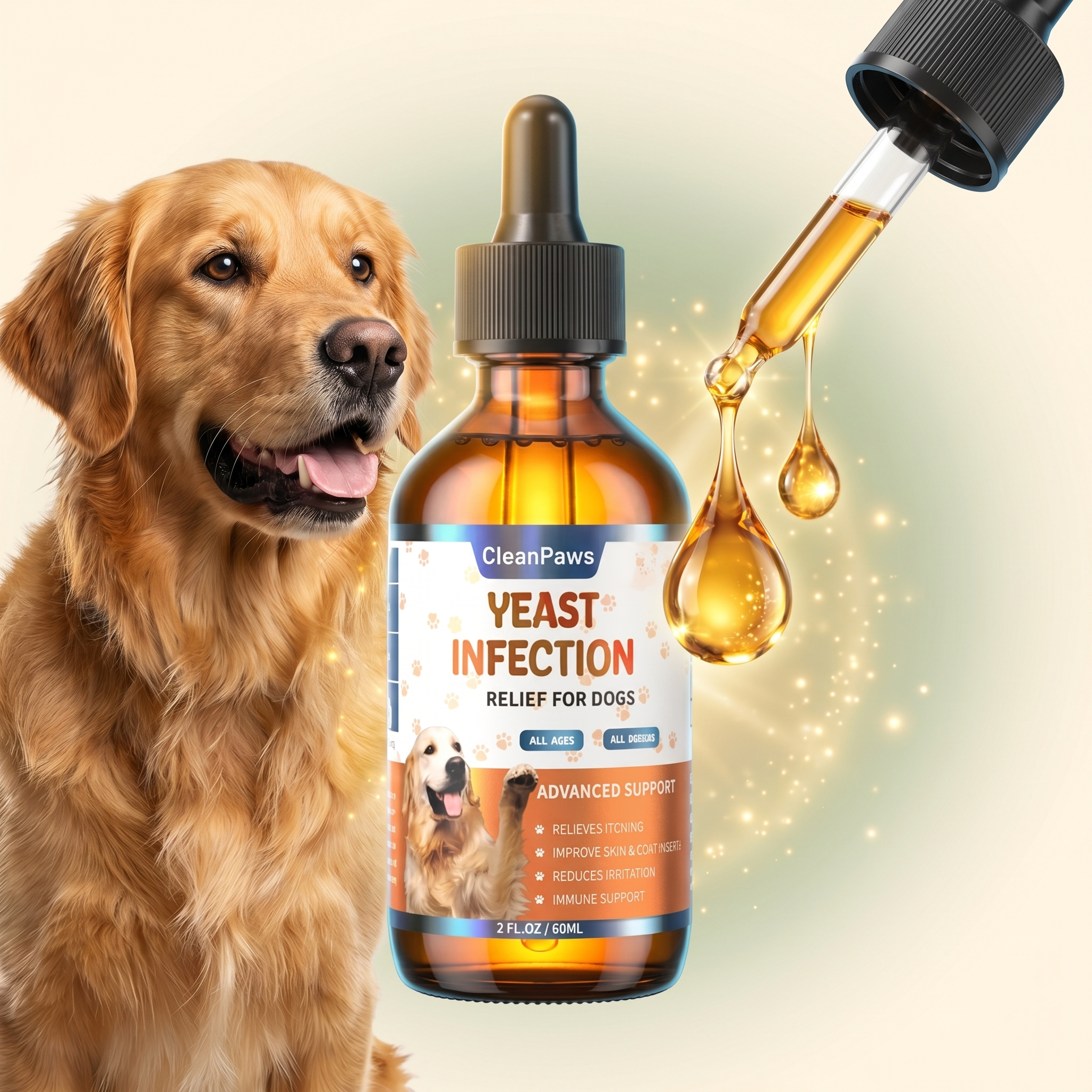 Dog enjoying CleanPaws Yeast Relief Drops